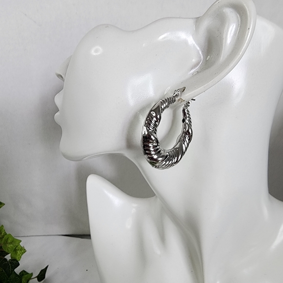 Silver Doorknocker Style Hollow Hoop Earrings - Picture 6 of 7